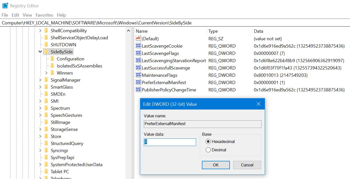 Regedit - PreferExternalManifest